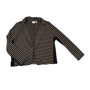 Chicos Zenergy Cardigan Sweater Womens 3 Black Beige Striped‎ Jacket